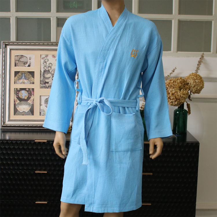 waffle embroidered bathrobe for adult